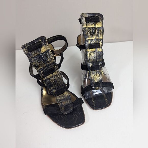 unique vintage shoes, Io & To italian leather heels, Crocodile print gladiator - Picture 1 of 13